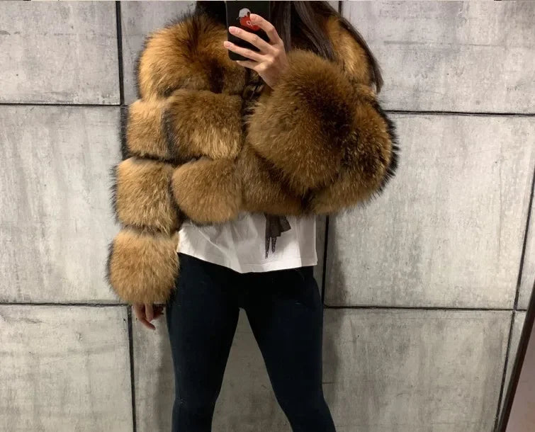 Frauen Gefälschte Waschbären Pelz Jacke Herbst Winter Faux Pelz Fuchs Mäntel Kurzen Mantel Jacken Pelzigen Oberbekleidung Elegante Dicke Warme Mäntel