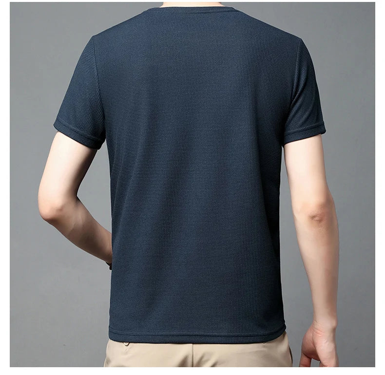 Kurzarm-PoloshirtKurzarm Waffle Solid Polot Fashion Splicing Herren-Rundhals-Top aus Baumwolle mit kurzen Ärmeln für den täglichen Gebrauch