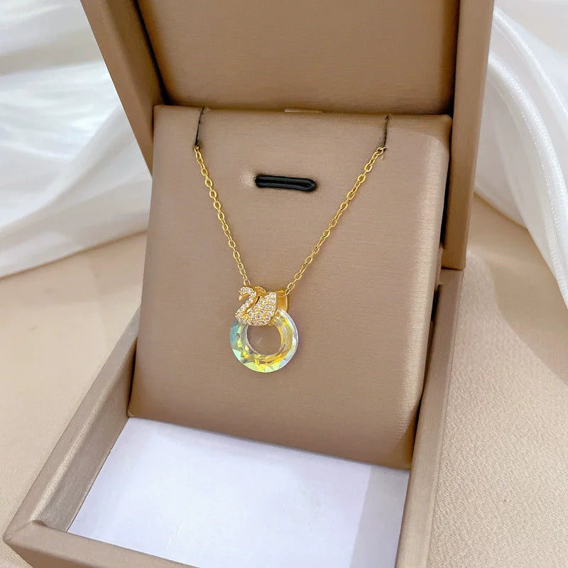 EILIECK 316L Edelstahl Glanz Zirkonia Schwan Anhänger Halskette Gold Farbe Textur Metall Personalisierte Schmuck Halskette