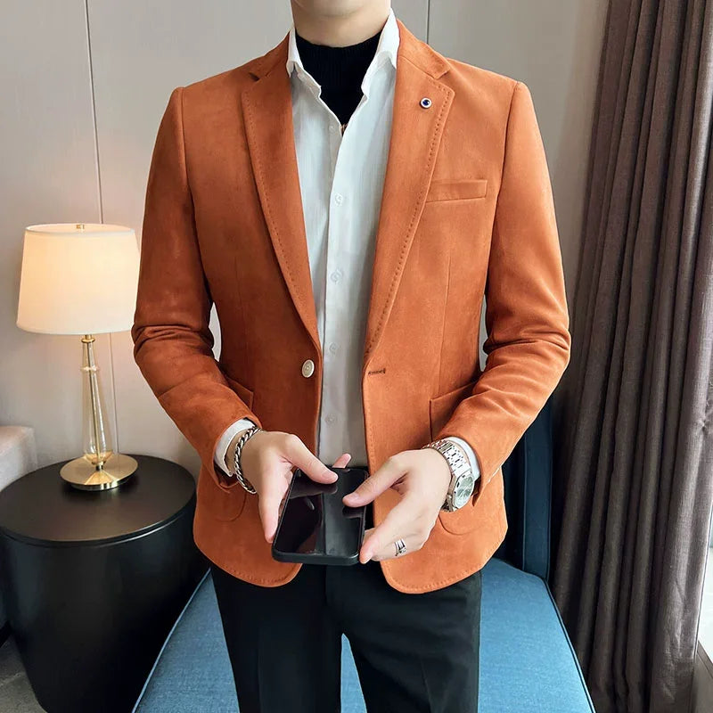 Neue Mode Anzug Mantel männer Slim Fit Hirschleder Samt Elegante Luxus Blazer Mantel Business Casual Hochzeit Plus Größe Anzug 4XL-S