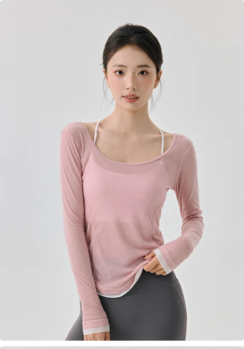 Frauen Fitness Gym Yoga Tops leichte atmungsaktive sexy rückenfreie langärmelige Sport Tops Cover-up T-Shirt Damenbekleidung