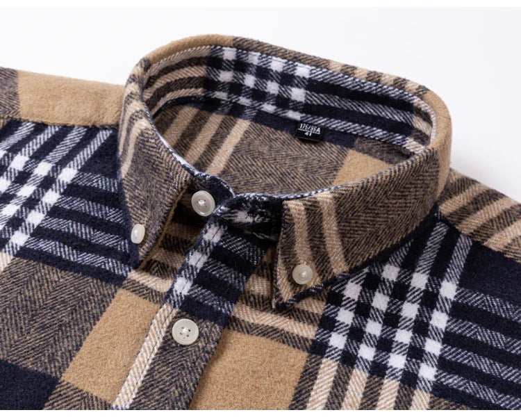 Langärmliges Flanell-Karohemd für Herren – weiche reine Baumwolle, Button-Down-Hemden, dick, Herbst und Winter – Wochenend-Casual, Ausgehen