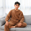 Verdickte Warme Männer Korallen Samt Pyjamas Herbst Winter Homewear Lange Ärmeln Lange Hosen Solide Weiche Nachtwäsche 2 Teile/satz Paar