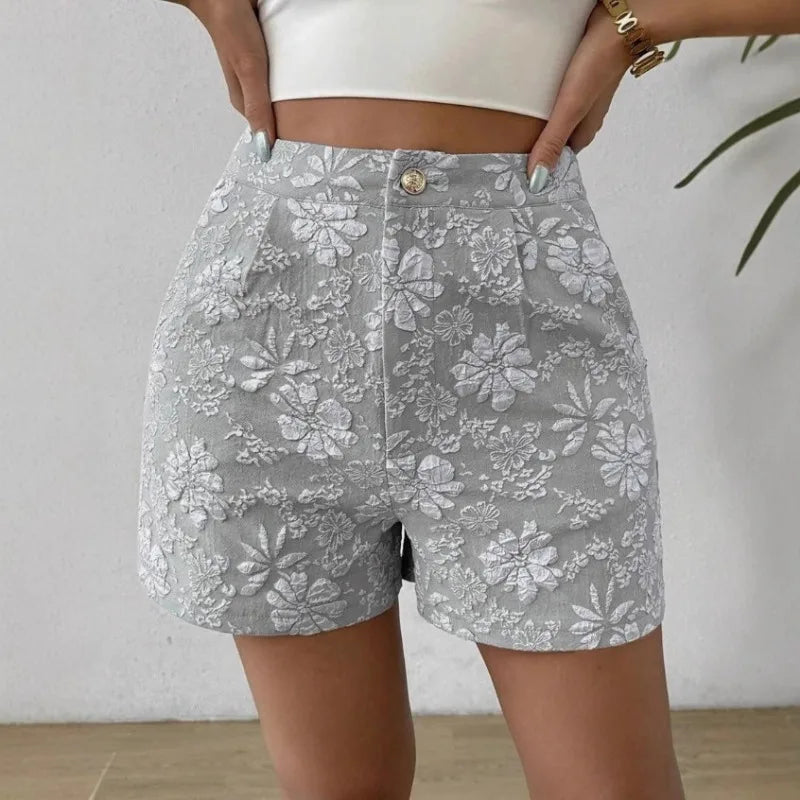 Damen Retro Jacquard High-Waist Straight Shorts – Atmungsaktive Sommer-Streetwear Hot Pants für Alltag und Urlaub