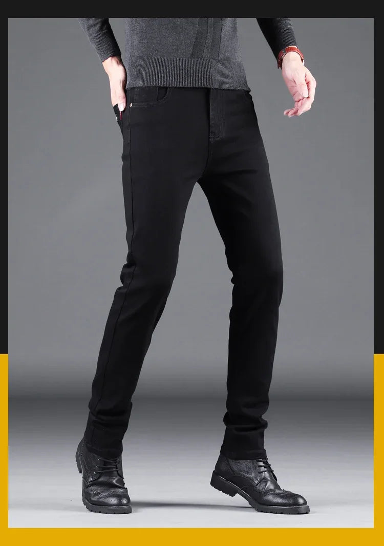 Frühling Herbst Neue männer Reine Schwarz Dünne Jeans Elastische Gerade Hosen Business-Mode Freizeit Koreanische Vintage Denim Hosen Männlich
