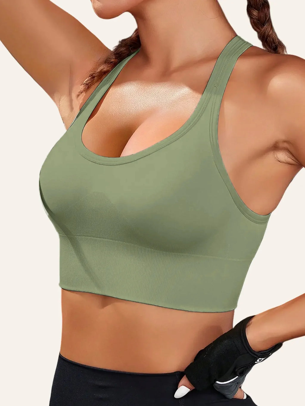 Seamless Comfortable Breathable Push Up Yoga Vest Bra with Non Adjustable Shoulder Straps and Buckled Back Straps