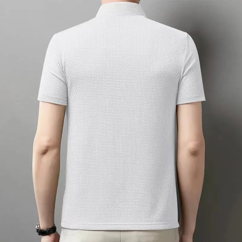 Neue männer Business Casual Kurzarm Knochen Blume Einfarbig POLO-Shirt Mode Atmungsaktive Komfortable Sommer Vielseitig Top