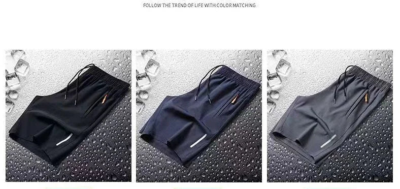 Sommer Herren Shorts Eisseide Laufshorts Gym Sport Shorts Schnelltrocknend Atmungsaktiv Strand Kurze Hose Fitness Jogging Coole Lässige Sportbekleidung