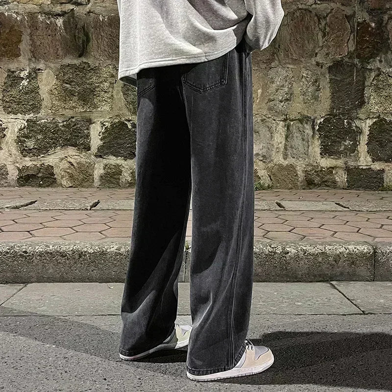 2025 neue Streetwear Lose Jeans Männer Koreanischen Stil, Mode, Lose Gerade Breite Bein Hosen Männer der Marke Kleidung Schwarz Licht blau