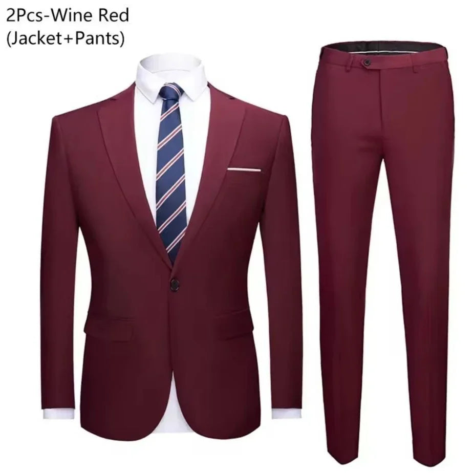 Men Suits Set Jackets Pants 2 Pieces Elegant For Wedding Slim Fit Blazers Formal Outfit Fashion Classic Full 2025 Costume