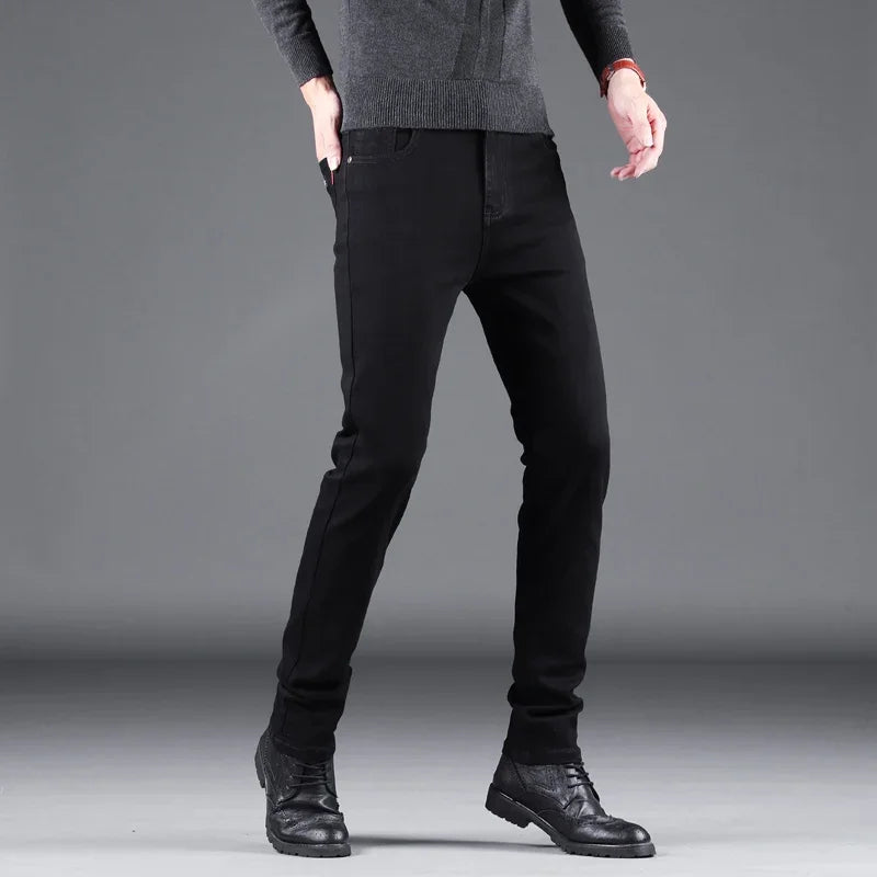 Frühling Herbst Neue männer Reine Schwarz Dünne Jeans Elastische Gerade Hosen Business-Mode Freizeit Koreanische Vintage Denim Hosen Männlich