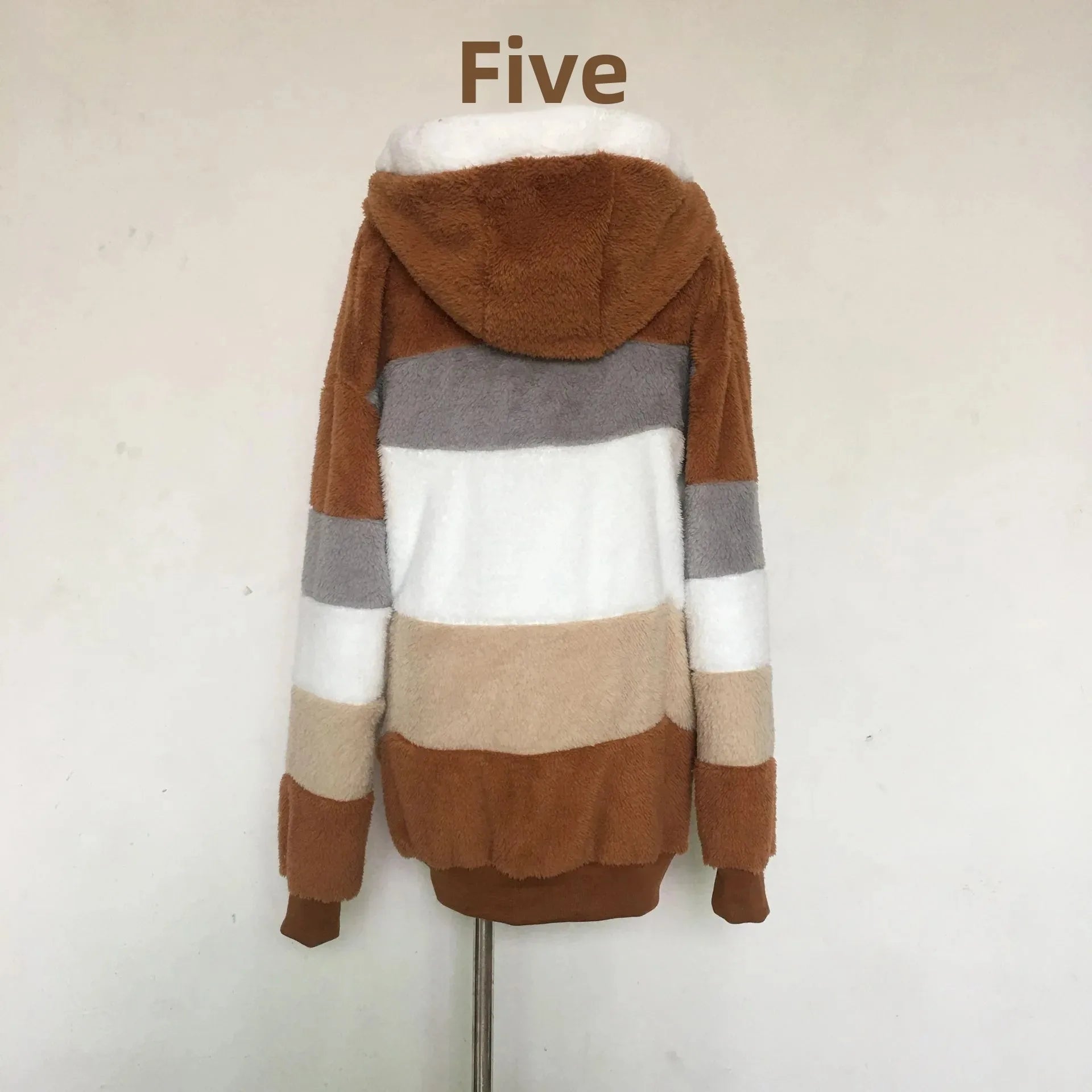 Warme Fleece-Übergroße Kapuzenjacke für Damen, Herbst und Winter, verdickte Reißverschlusstasche, Patchwork-Kleidung, bequemes Sweatshirt