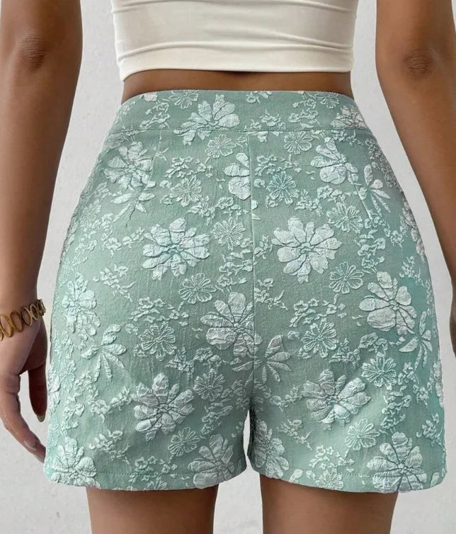 Damen Retro Jacquard High-Waist Straight Shorts – Atmungsaktive Sommer-Streetwear Hot Pants für Alltag und Urlaub