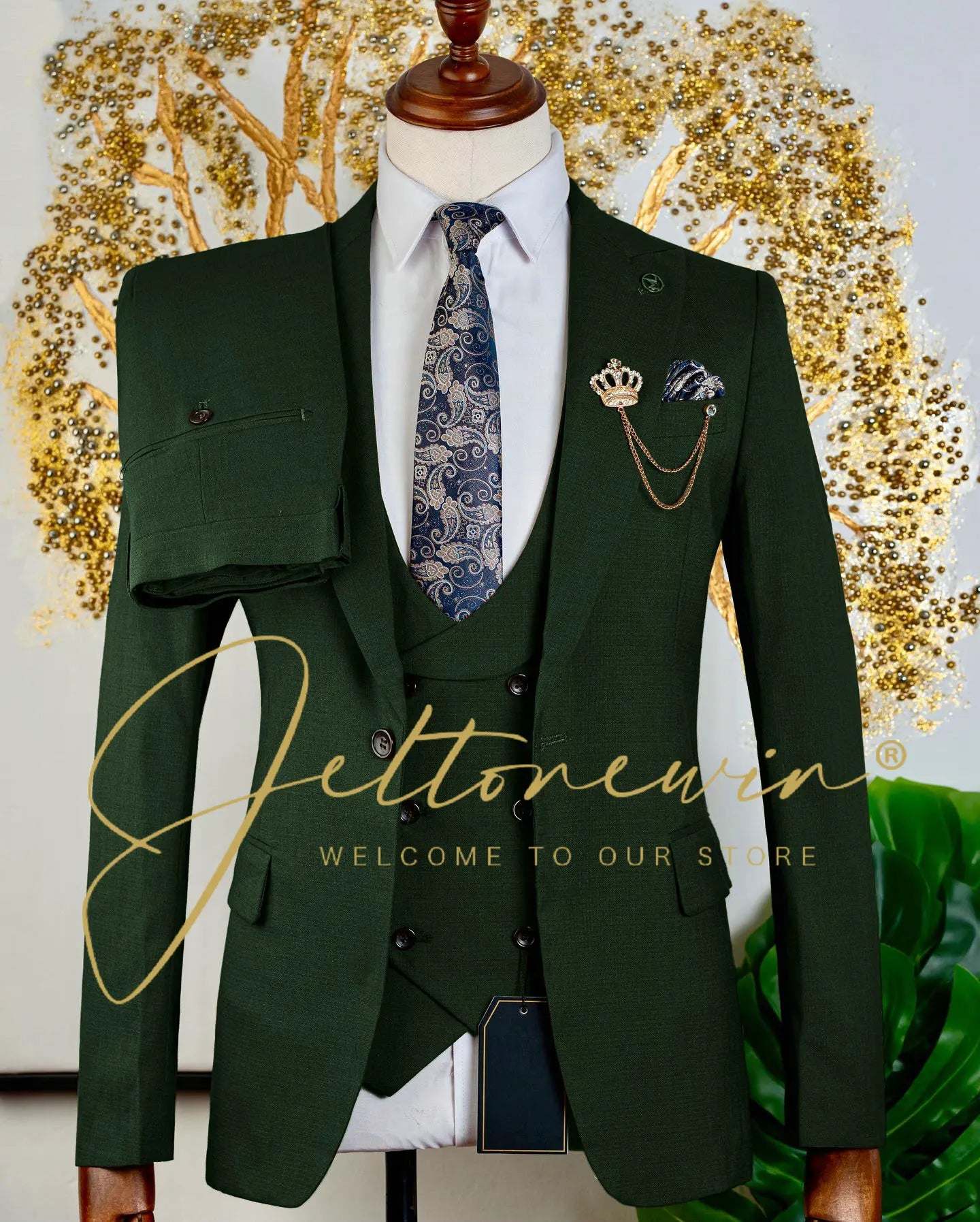 Brauner dreiteiliger Herrenanzug mit Weste und Hose, schmale Passform, formelle Kleidung für Hochzeit, Trauzeugen, Party, Business-Anlass