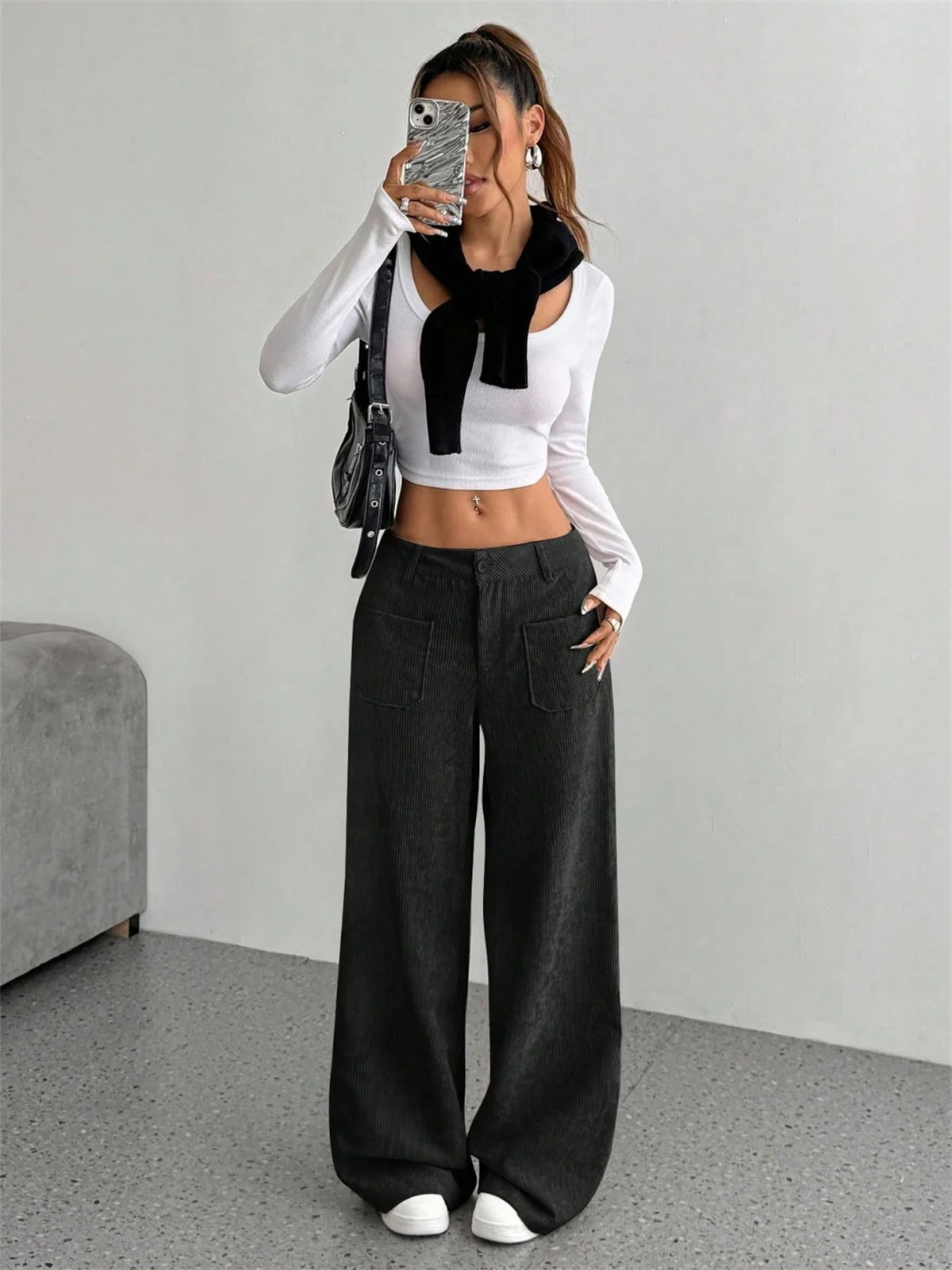 Women Autumn Winter Corduroy Pant Fashion Retro New In Wide Leg Trousers Lady Casual High Waist Solid Pants Street Chic Clothes