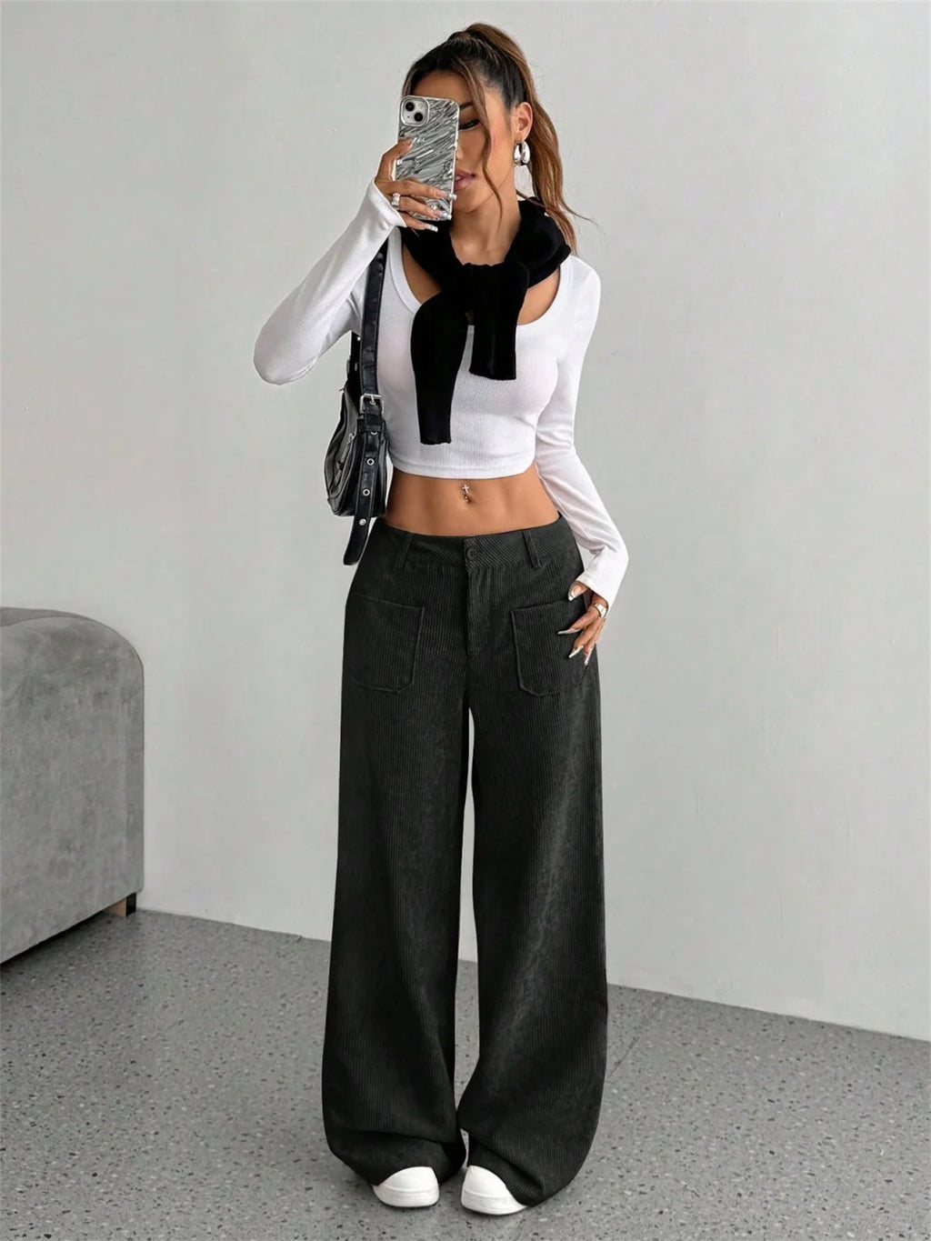 Women Autumn Winter Corduroy Pant Fashion Retro New In Wide Leg Trousers Lady Casual High Waist Solid Pants Street Chic Clothes