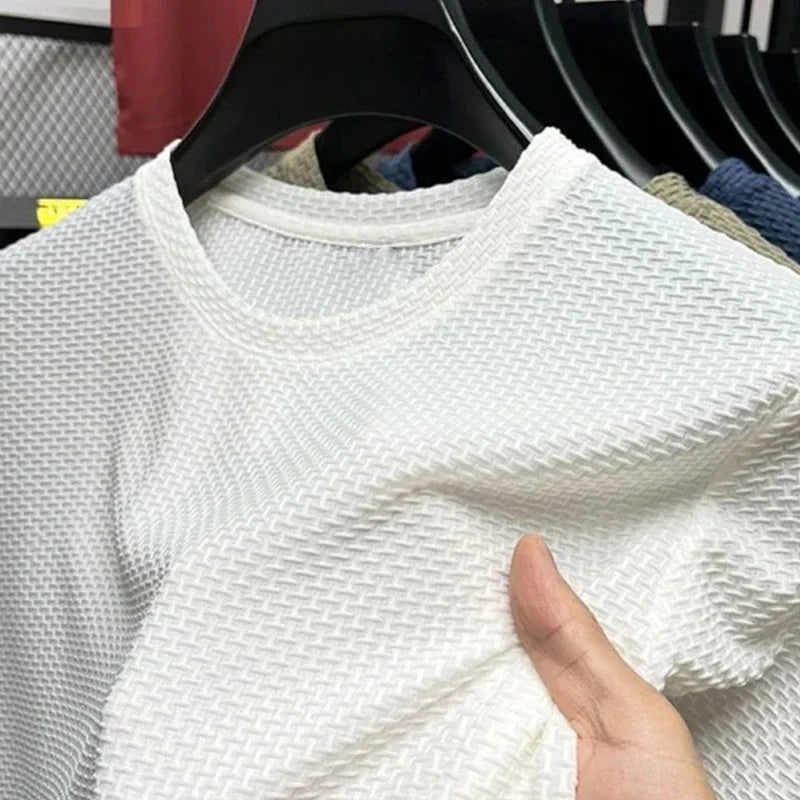 Hochwertiges Herren Waffelstrick T-Shirt Atmungsaktives Kurzarm Freizeit- und Loungewear-Oberteil