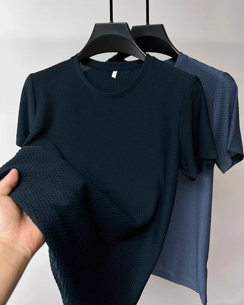 Sommer Eis Seide High-End einfarbig hochwertige Kurzarm T-Shirts Herren atmungsaktive Mode T-Shirt männliche Marke Kleidung 4xl