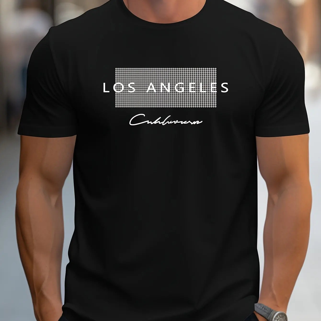 Herren-Sommer-T-Shirt mit lockerer Passform, groß, Los Angeles-Grafikdruck, schmale Passform, lässig, sportlich, Rundhalsausschnitt, kurzärmelig