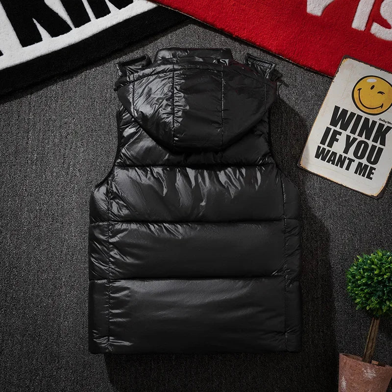 Männer Verdickte Daunen Baumwolle Weste Helle Oberfläche Mode Marke Warme Herbst Winter Oberbekleidung Schulter Pad Weste Jacke