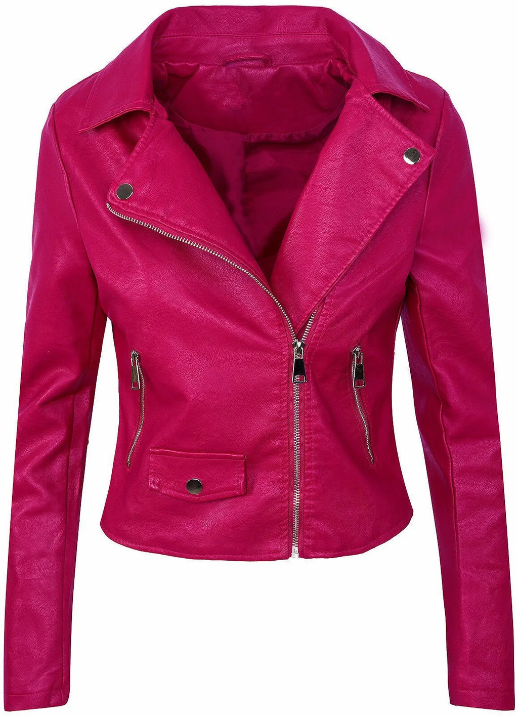Slim Fit Short Zipper PU Leather Jacket Women's Solid Color Outerwear Autumn Winter Street Style Comfortable Casual Fashion