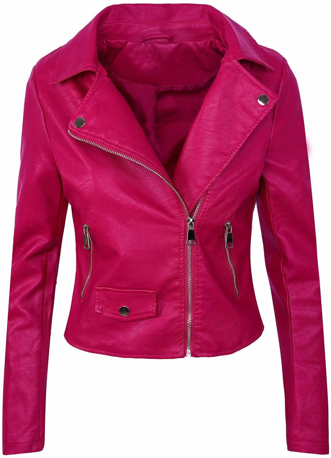 Slim Fit Short Zipper PU Leather Jacket Women's Solid Color Outerwear Autumn Winter Street Style Comfortable Casual Fashion