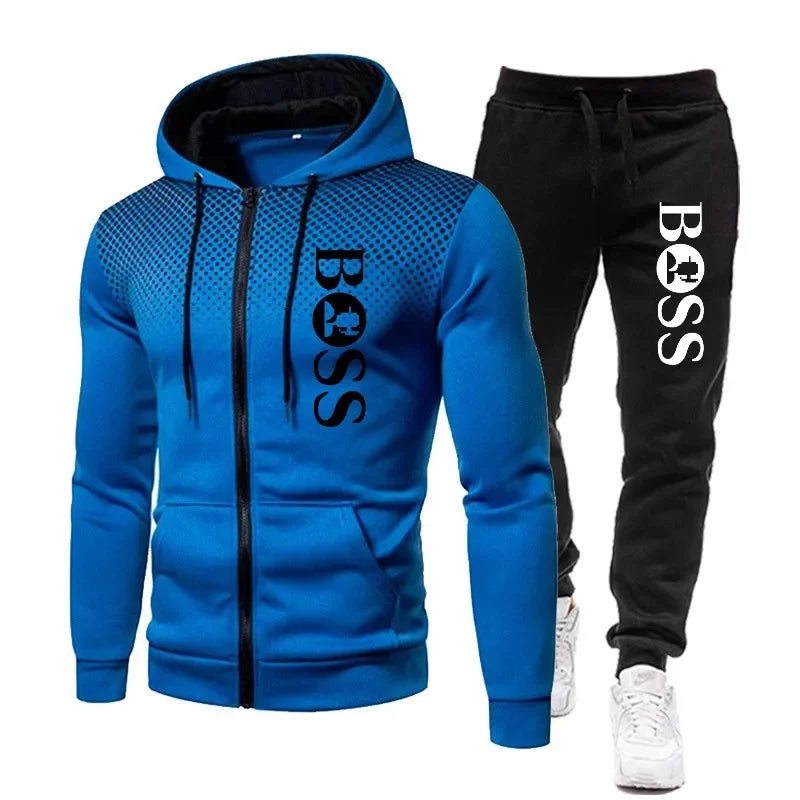 2025 Herren Herbst/Winter Freizeit Fitness Basketball zweiteilige Outdoor-Mode Reißverschluss Kapuzenjacke + Jogginghose Set
