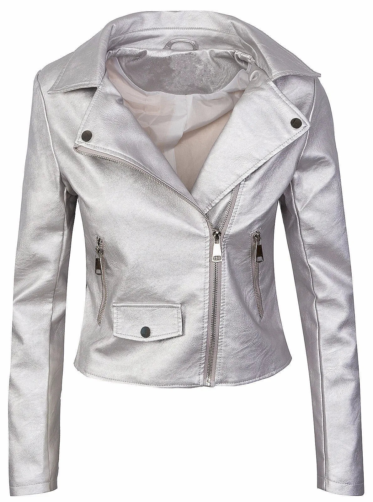 Slim Fit Short Zipper PU Leather Jacket Women's Solid Color Outerwear Autumn Winter Street Style Comfortable Casual Fashion