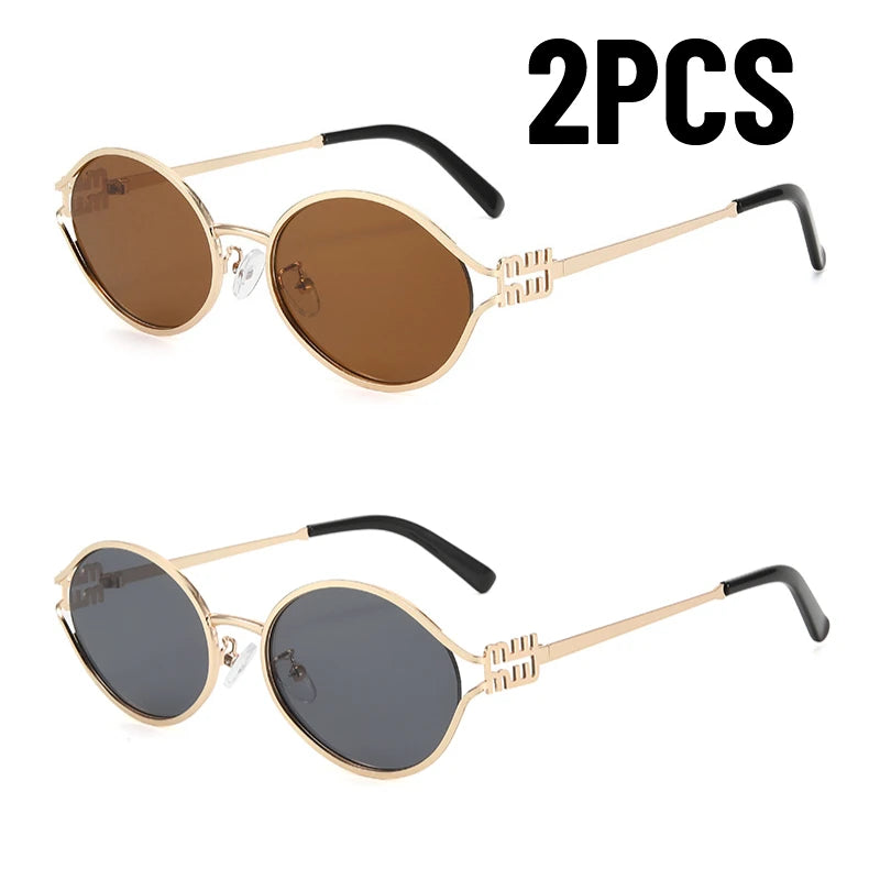 1-2PCS Neue Mode Marke Sonnenbrille Retro Kleine Rahmen Frau Mann Metall Cat Eye Brille Shades UV Schutz sonnenbrille mit Box