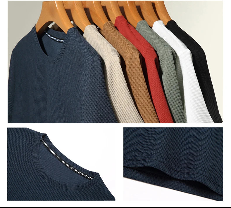 Kurzarm-PoloshirtKurzarm Waffle Solid Polot Fashion Splicing Herren-Rundhals-Top aus Baumwolle mit kurzen Ärmeln für den täglichen Gebrauch