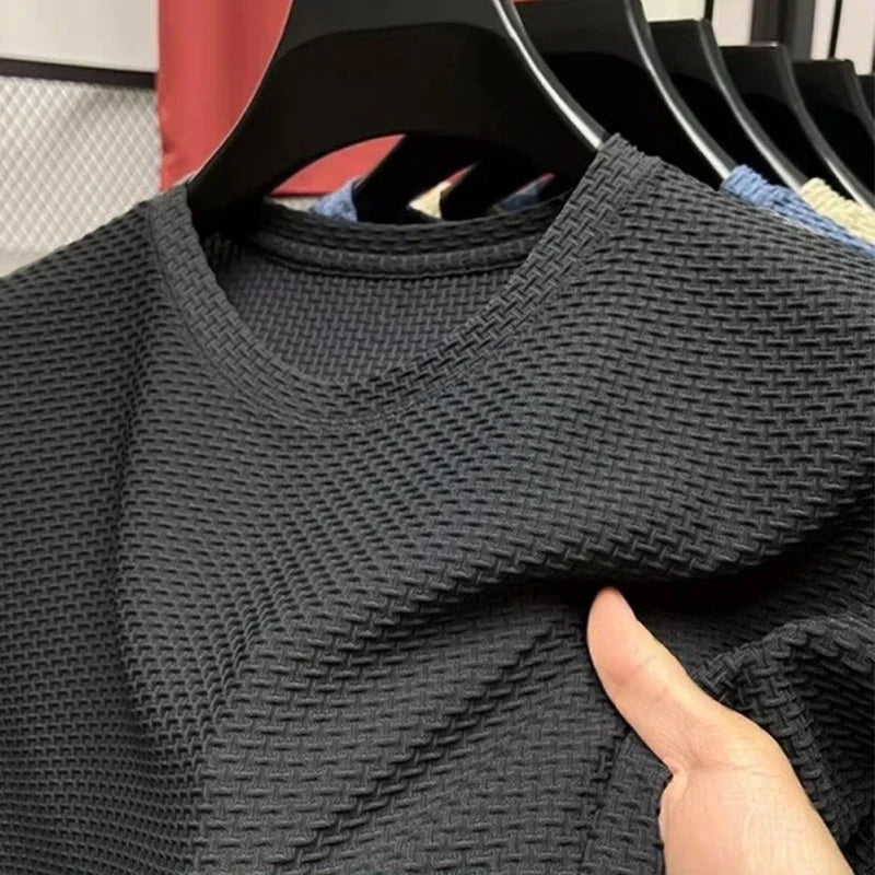 Hochwertiges Herren Waffelstrick T-Shirt Atmungsaktives Kurzarm Freizeit- und Loungewear-Oberteil