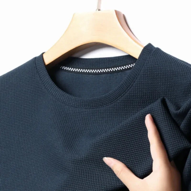 Kurzarm-PoloshirtKurzarm Waffle Solid Polot Fashion Splicing Herren-Rundhals-Top aus Baumwolle mit kurzen Ärmeln für den täglichen Gebrauch