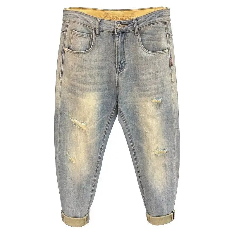 Jeans für Herren 2025, Frühling und Herbst, kleine zerrissene Jeans, Herren-Vintage-Hosen, trendige Marke, Harlan-Männerkleidung, Streetwear-Kleidung