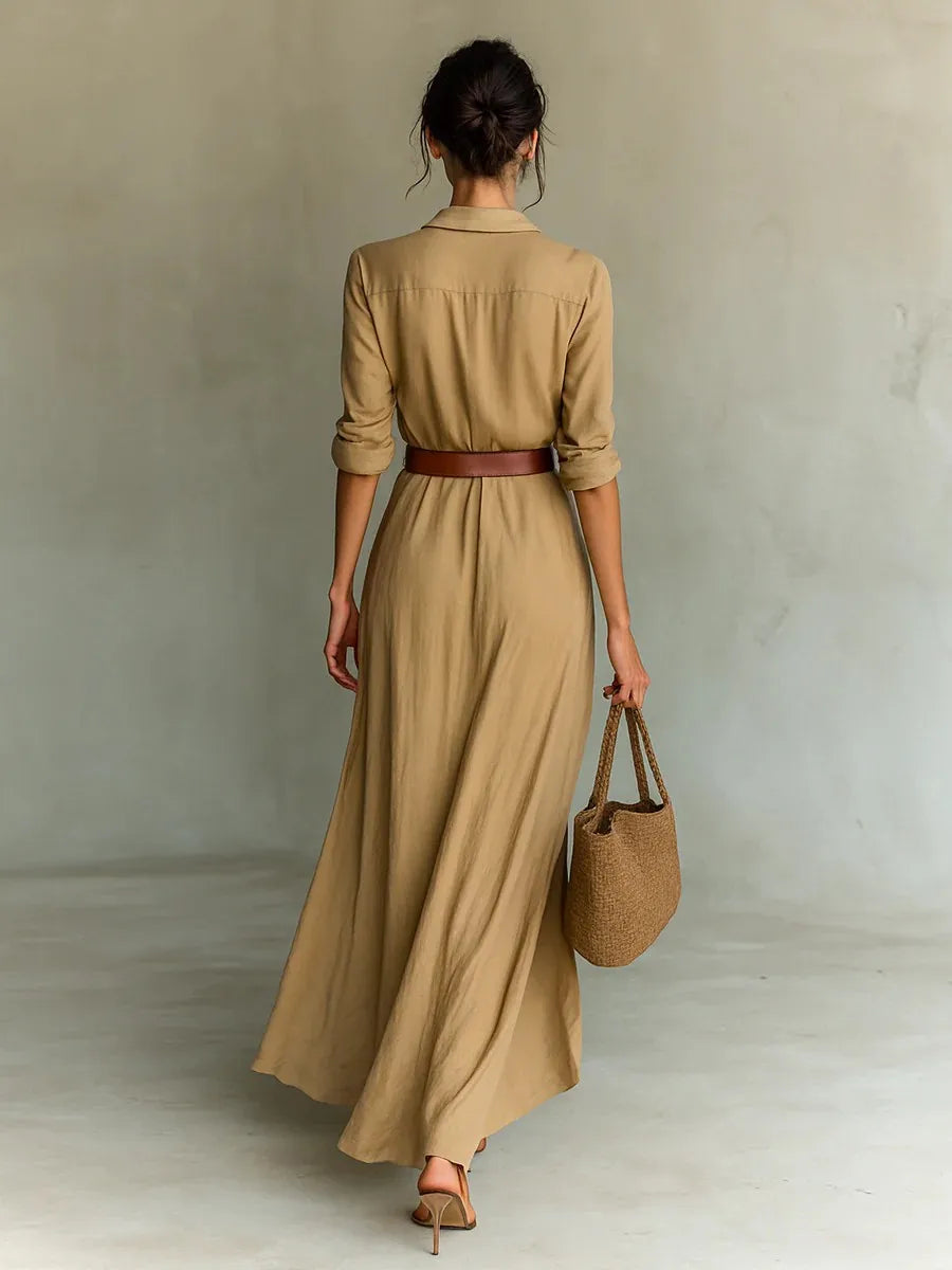 2026 Herbst Langarm Damenkleid Einfarbig mit Unregelmäßigen Falten und Gürtel Modisches Robe Femme für Büro, Alltag und Dates