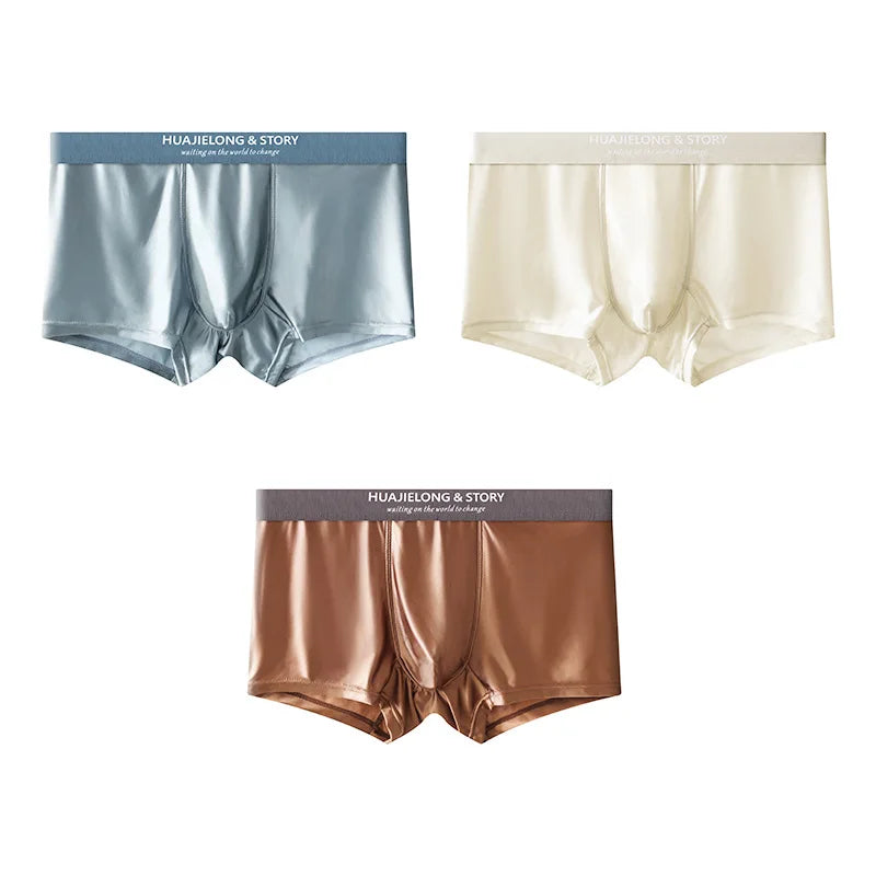 1/3Pcs Atmungsaktive Dünne Satin Seide Boxer Briefs Nahtlose Mittlere Taille Eis Seide Boxer Unterhose Glatte Unterwäsche für Männer Täglich