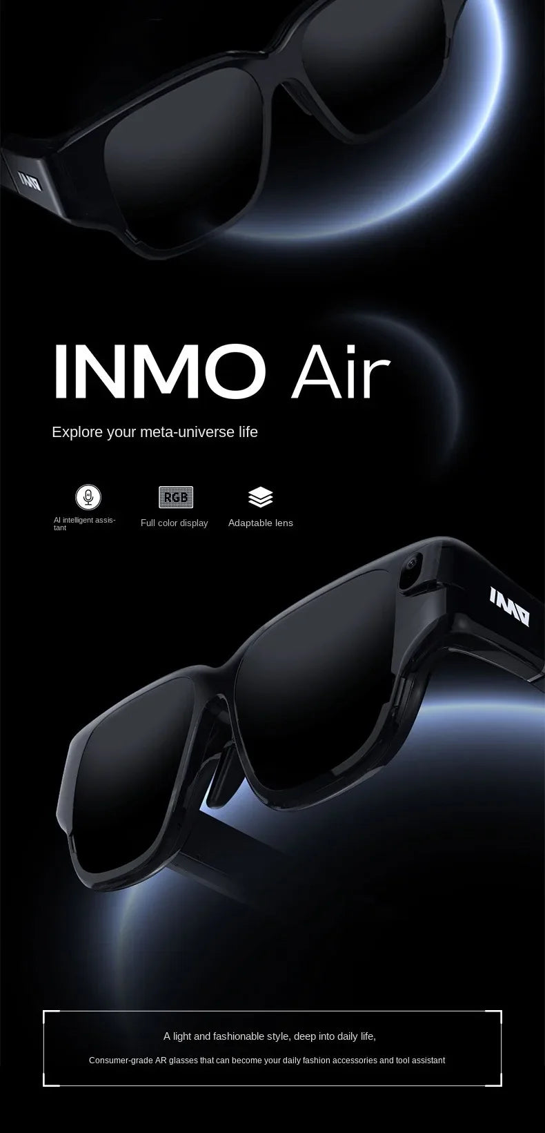 INMO Air Smart AR Glasses Real-time Translation Movie Watching Full-color True Wireless