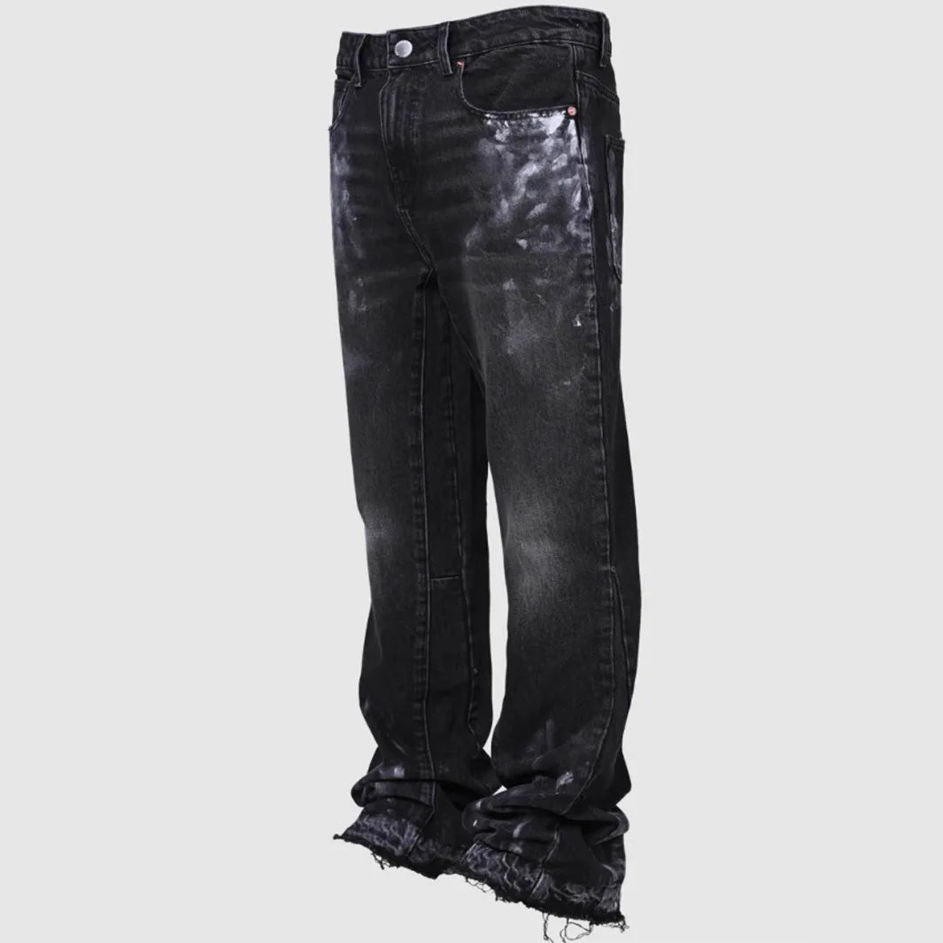 Jeans Herren Vintage gerade Hose mittlere Taille Stretch Distressed Washed Pockets Button Basics Hose 2025, Streetwear Denims
