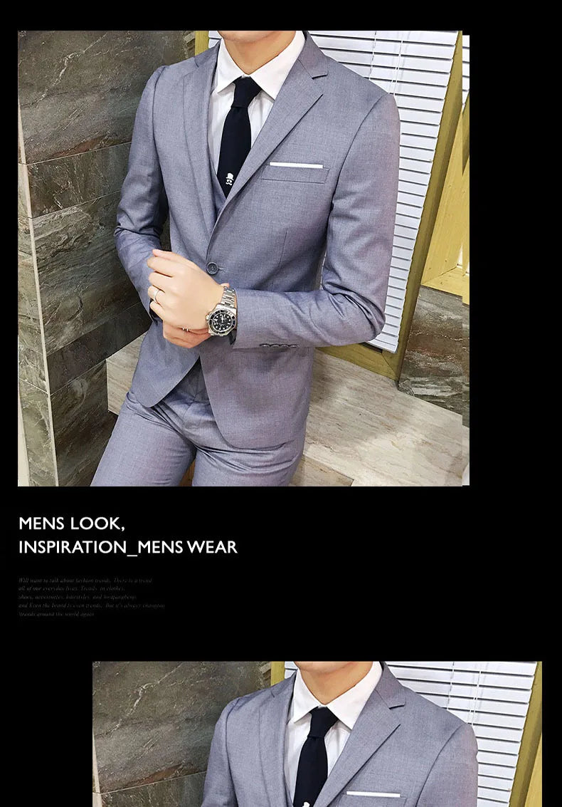 Frühling Herbst Neue Mode Für Männer Einfarbig Dünne Anzug Sets Casual Trendy Business 3 Stück Sets Blazer Weste Hosen männlichen
