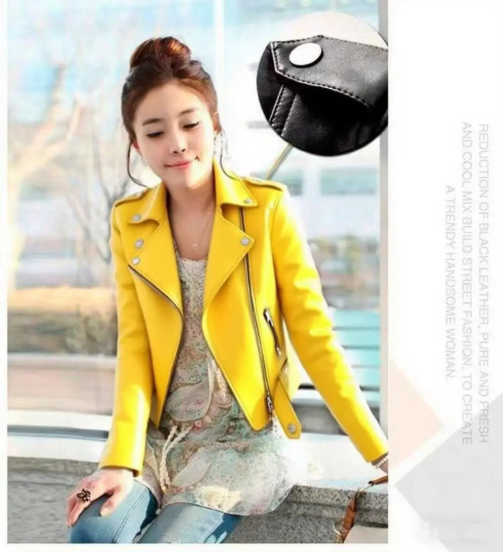 Fashionable Red PU Leather Jacket Women's Short Coat Stand Collar Spring Autumn Thin Style Artistic Retro Fit Sleeve Long