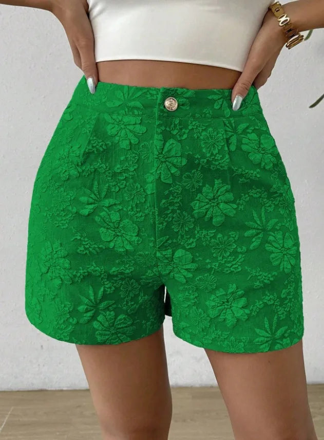 Damen Retro Jacquard High-Waist Straight Shorts – Atmungsaktive Sommer-Streetwear Hot Pants für Alltag und Urlaub
