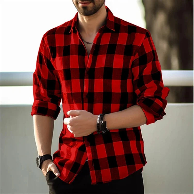 2024 neue Polo Kragen 3D Gedruckt Casual Slim Fit Langarm Karierten Digital Gedruckt Hemd männer Hemd Bequeme Stoff