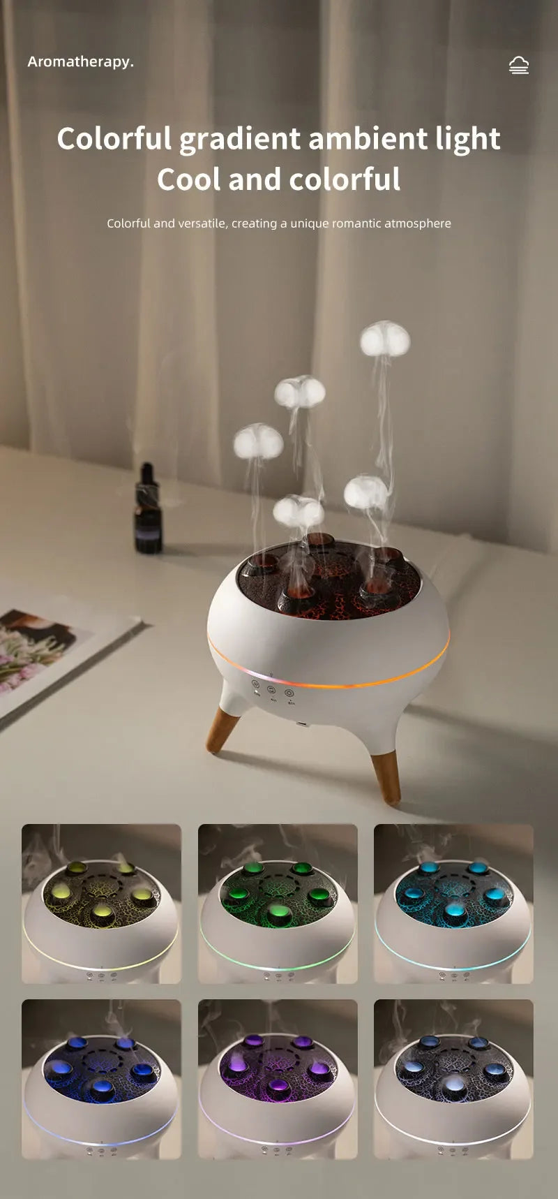 Dynamischer Quallen-Luftbefeuchter, 250 ml, Diffusor für ätherische Öle, Fernbedienung, Schlafzimmer-Luftbefeuchter mit 7 bunten Nachtlichtern