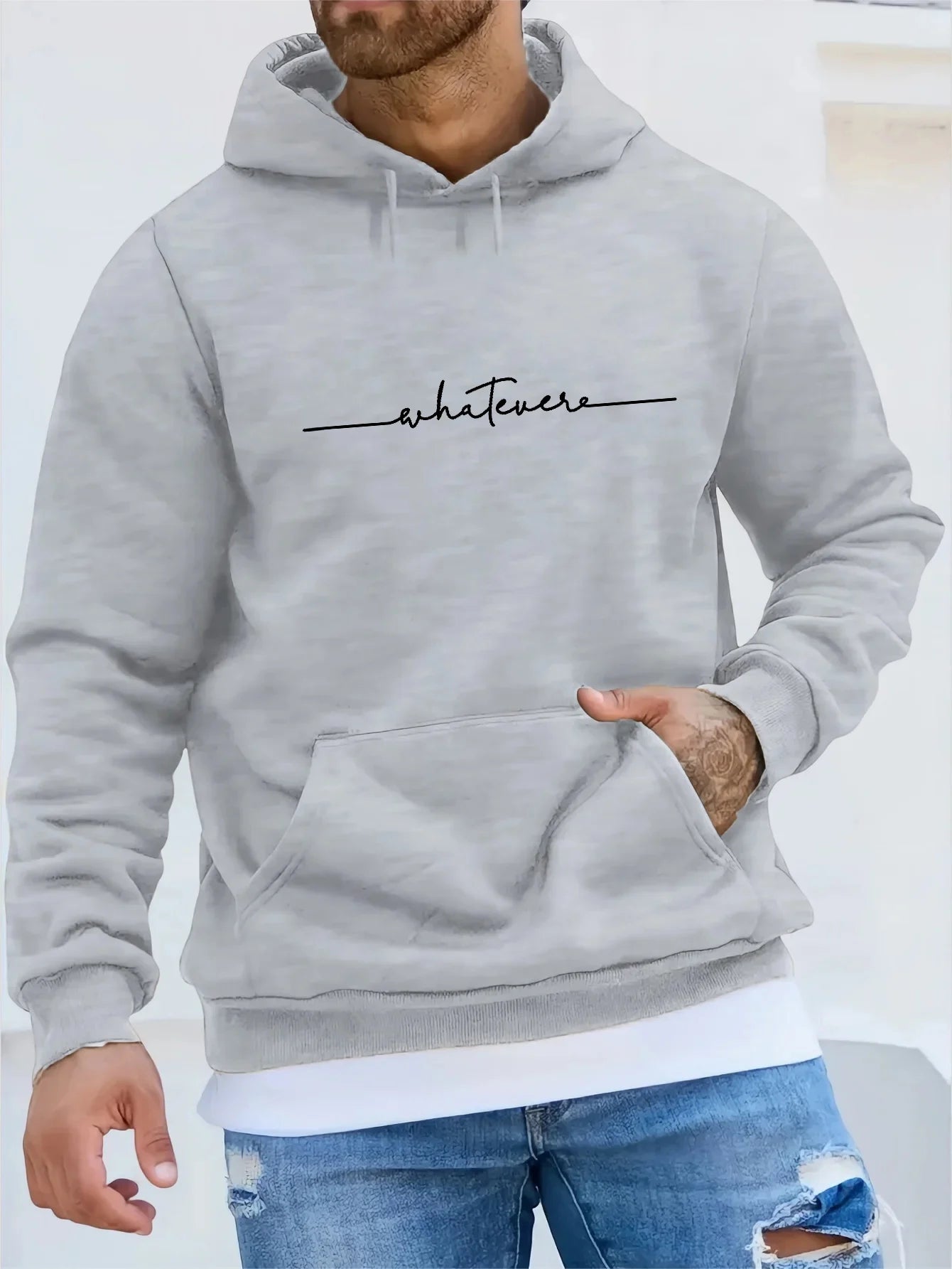 Herren Herbst und Winter, lässige Mode, locker, Übergröße, einfacher Fleece-Pullover mit Buchstabendruck, langärmeliges Kapuzen-Sweatshirt