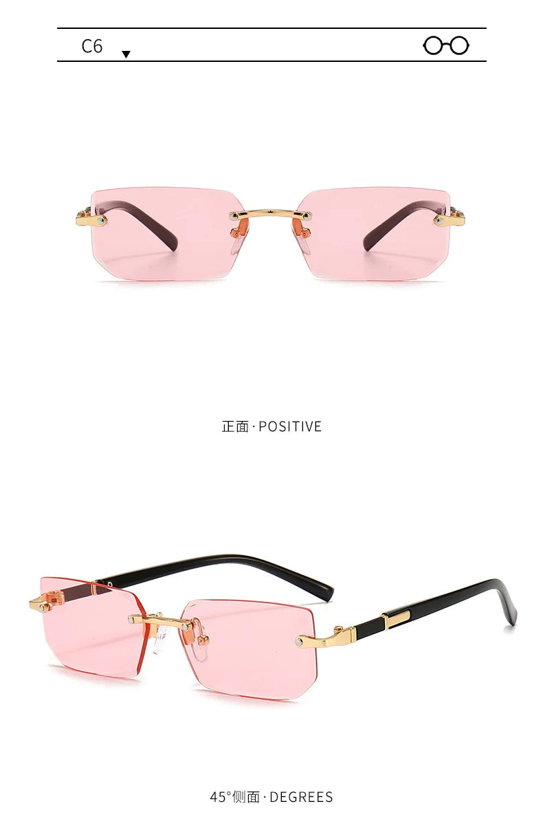 Randlose Sonnenbrille Rechteck Mode beliebte Frauen Männer Schatten kleine quadratische Sonnenbrille für weibliche männliche Sommer reisen Okulos