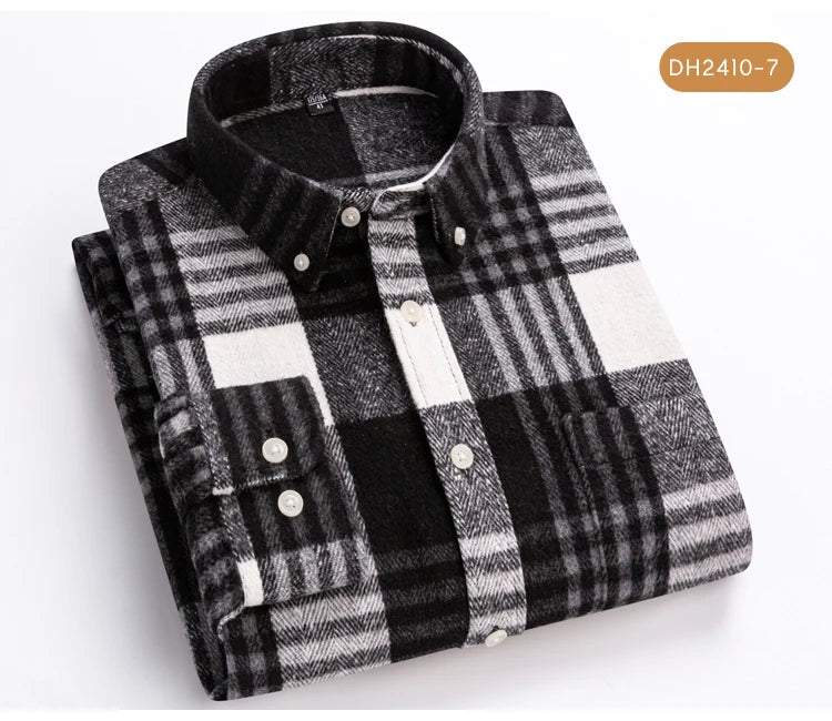 Langärmliges Flanell-Karohemd für Herren – weiche reine Baumwolle, Button-Down-Hemden, dick, Herbst und Winter – Wochenend-Casual, Ausgehen