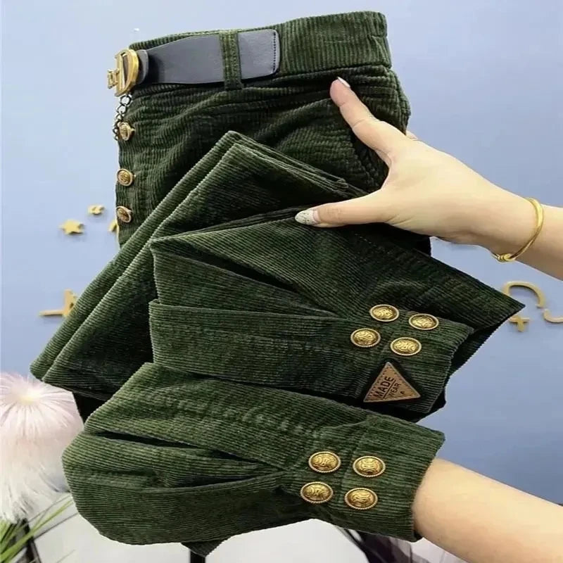 2023 Autumn Winter Korean Solid Color Thick Warm Corduroy Pants Women Loose Casual Be All-Match Bundle Foot Ladies Harem Pants