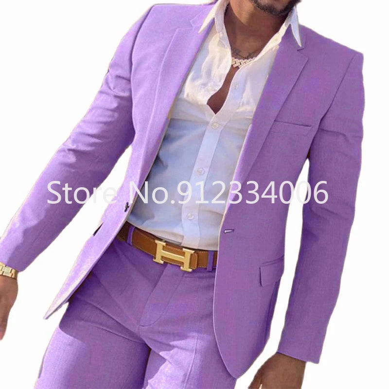 2-teiliger beigefarbener Anzug für Männer, Slim Fit, Hochzeit, Bräutigam, Smoking, Trauzeugenanzüge, männliche Mode, Raucherkostüm, Homme, Blazer mit Hosen