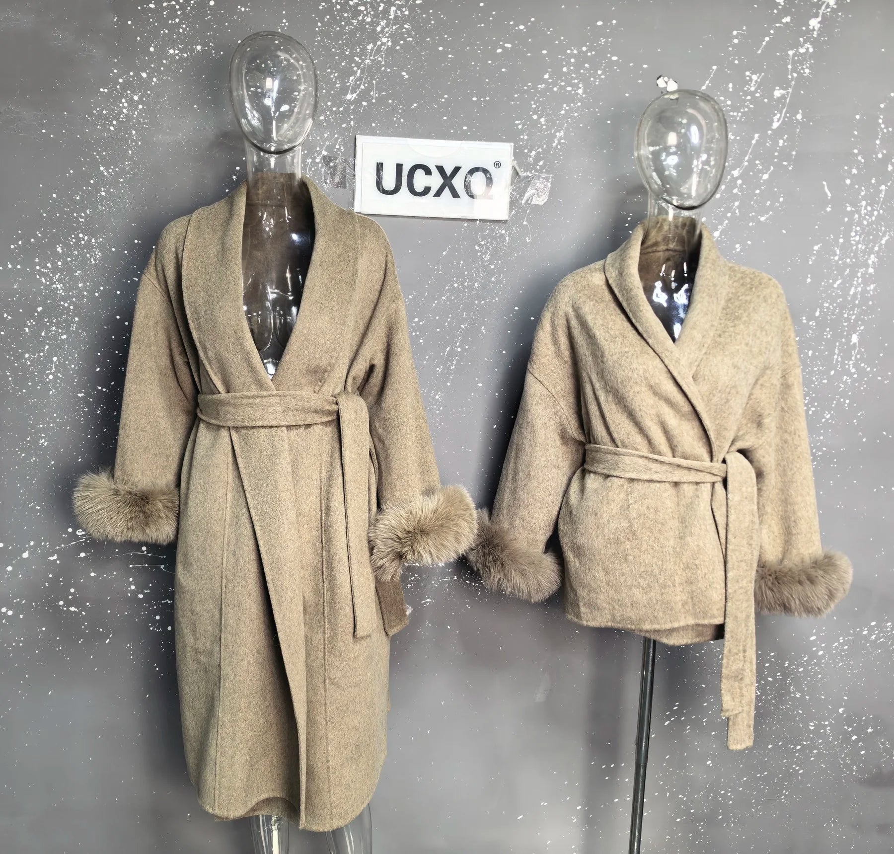 UCXQ Elegant OL Office Lady Overcoats Fur Patchwork Long Sleeve Woolen Coat Beautiful Women's Clothing Jacket Autumn 2025 Winter