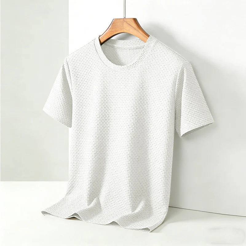 Hochwertiges Herren Waffelstrick T-Shirt Atmungsaktives Kurzarm Freizeit- und Loungewear-Oberteil
