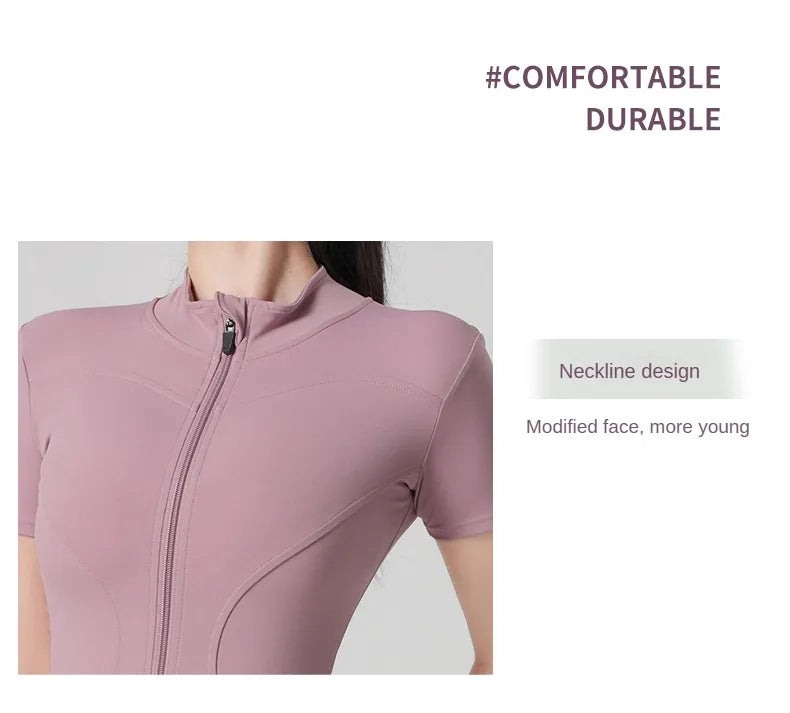 Woman yoga Jacket High Elastic Yoga Short Sleeve Coat Stand Collar Tight Sports Coat Naked Fitness Short Sleeve Female